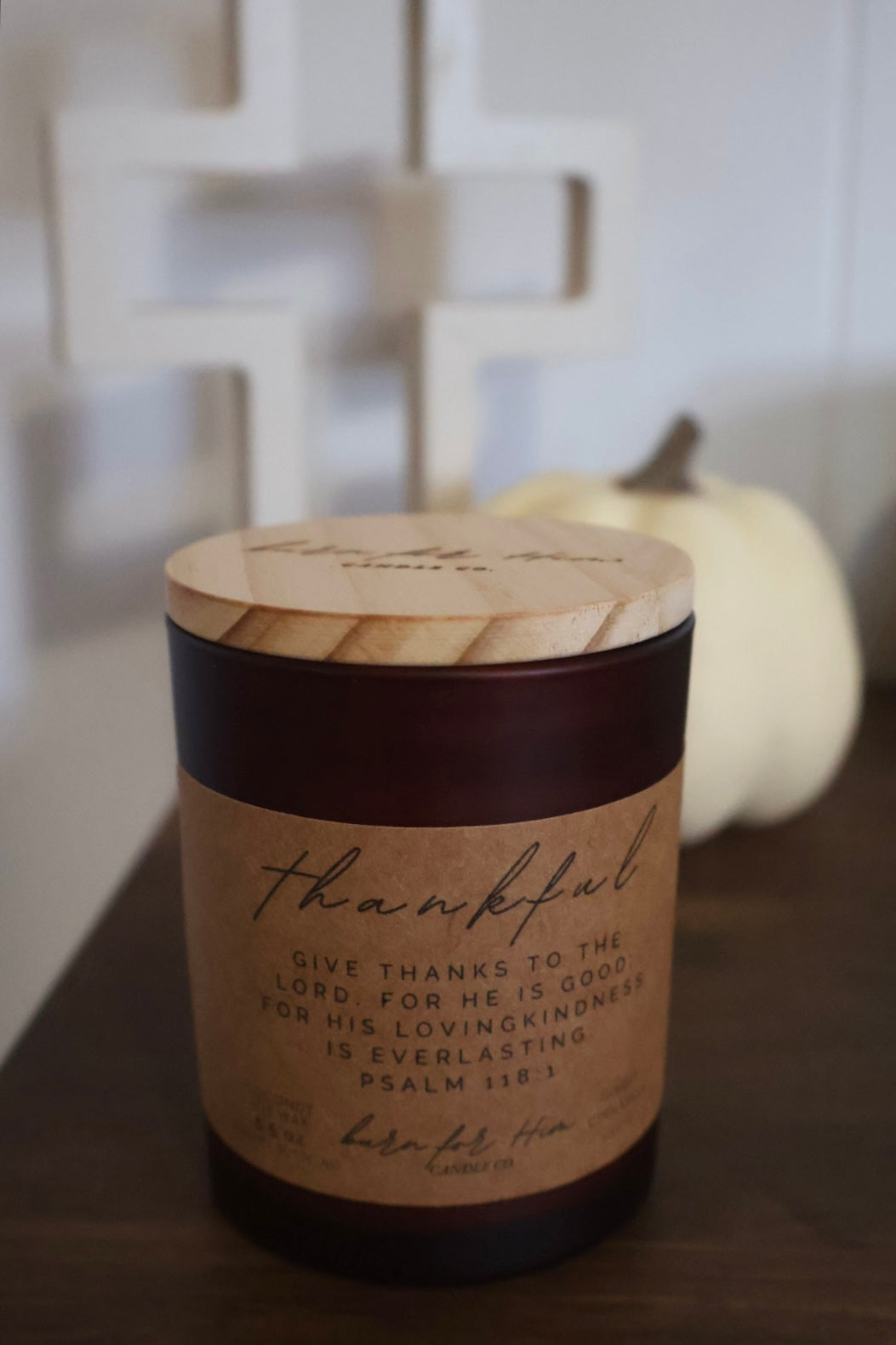 THANKFUL Psalm 118:1 Candle